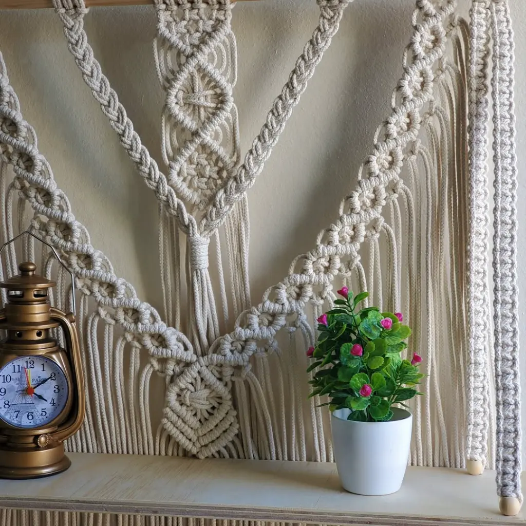 😍 A todos nos encantan los tapices de macrame con repisa.Puedes hacer cualquier tapíz normal en uno que tenga repisa, escríbenos si te gustaría tener el tuyo........ #macrameplanthangers #macramede (3).webp